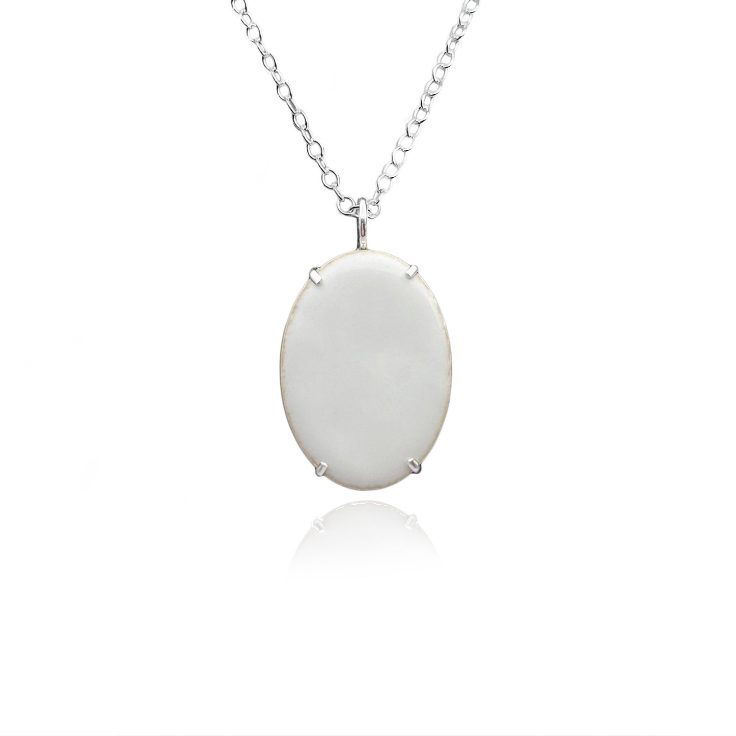 White Oval, Prong Set - Custom Enamel Painting
