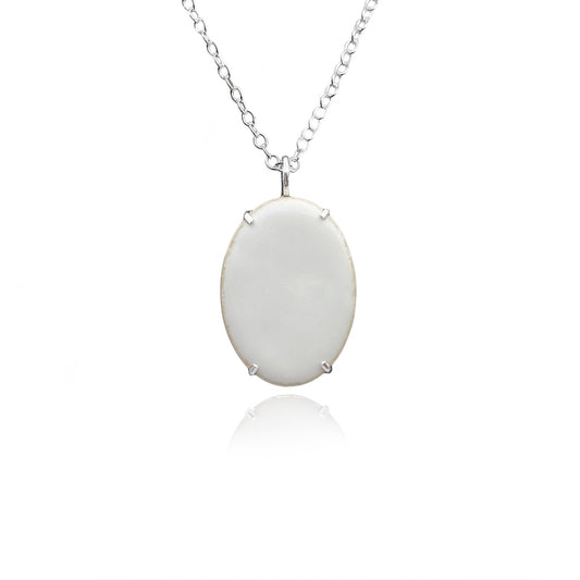 White Oval, Prong Set - Custom Enamel Painting