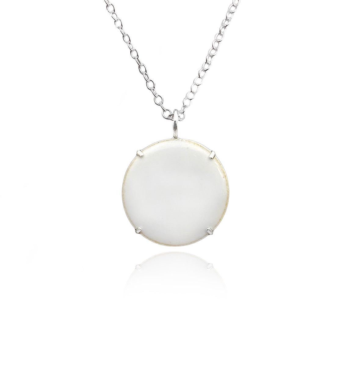 White Circle, Prong Set - Custom Enamel Painting