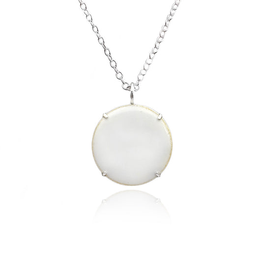 White Circle, Prong Set - Custom Enamel Painting